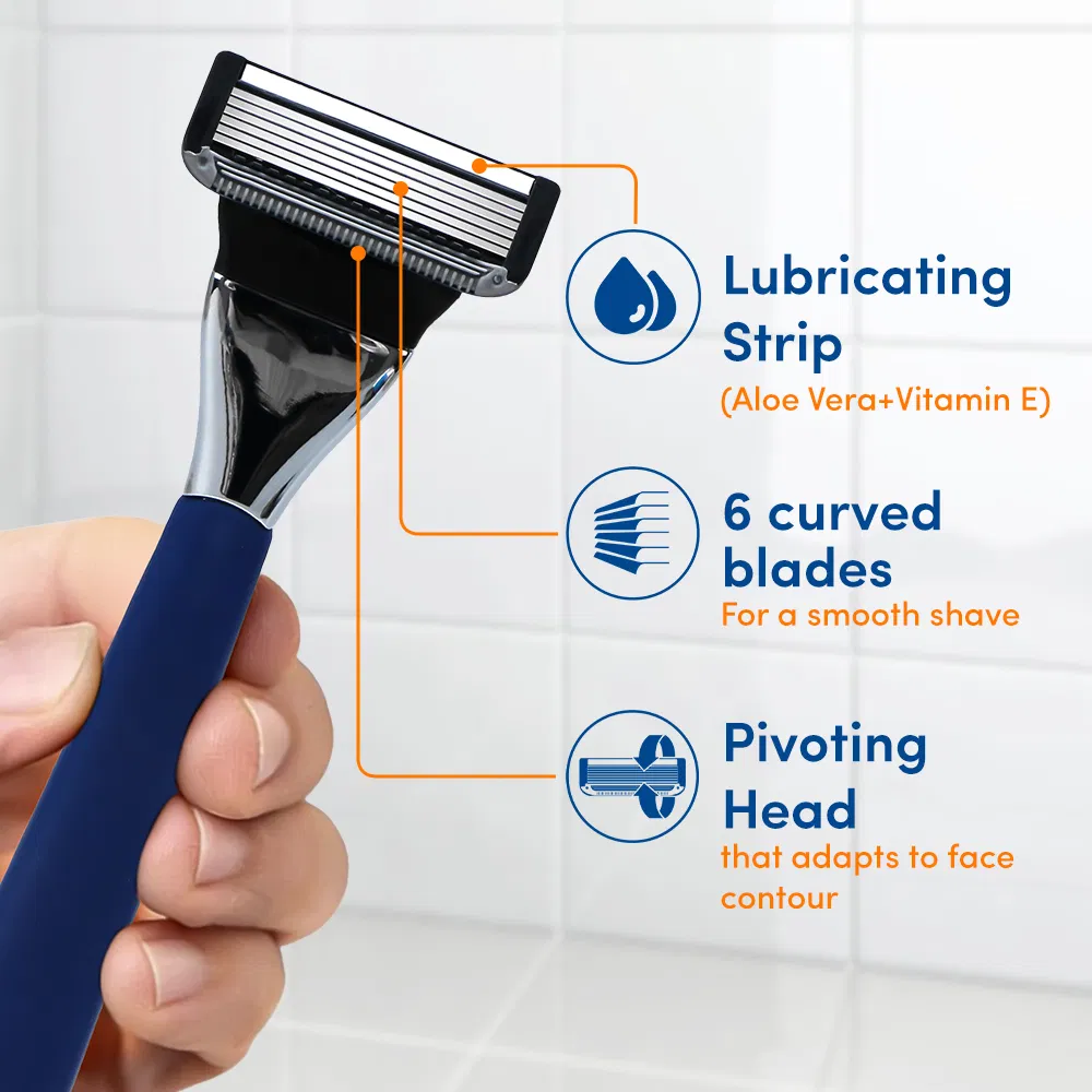 Six Curved Blade Razor Metal Handle Mea Shave Cartridge Razor