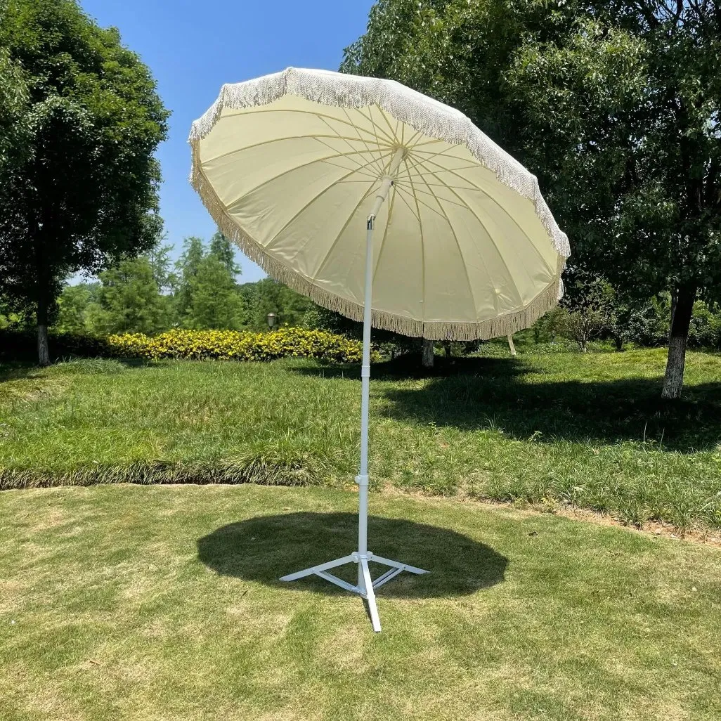 White Premium Fringe Luxury Vintage Cotton Beach Umbrella