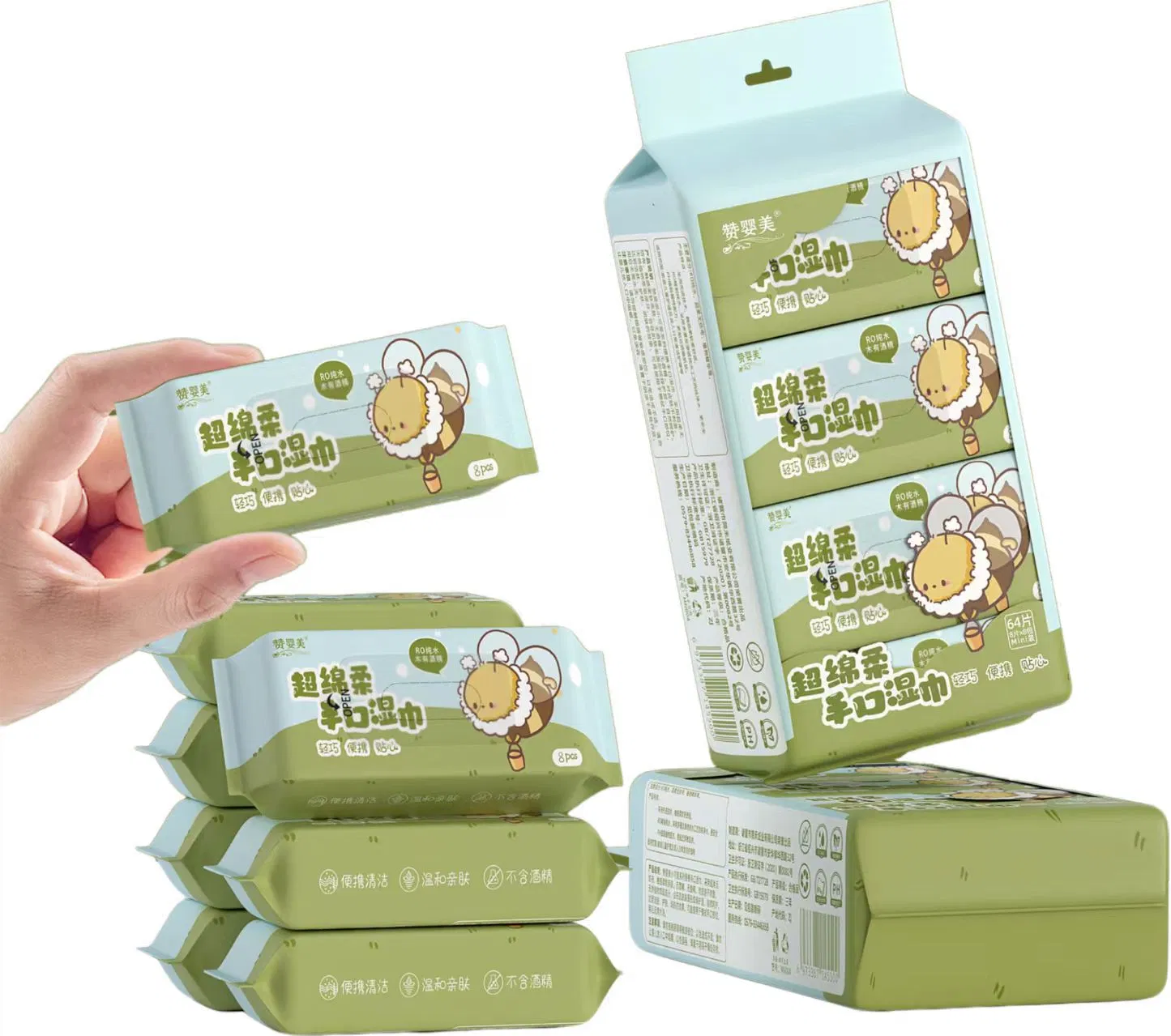 OEM Mini 99.9% Pure Water Cleaning Wet Wipes for Baby Sensitive Skin Flushable Wipes Wet Cleansing Cloths