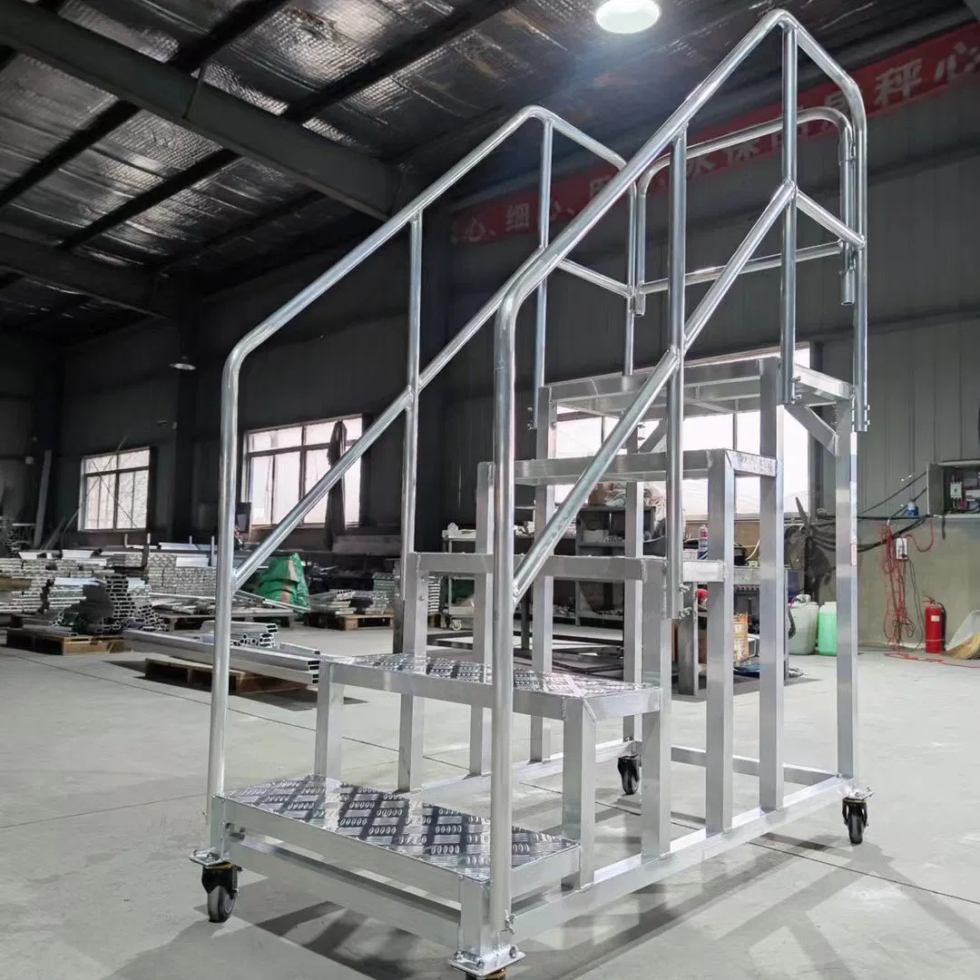 Warehouse Assembly Mobile Safety Step with Handrail Ladders Industrial Work Platform Ladder