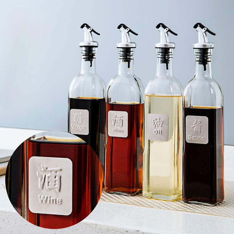 250ml 16 Oz 500ml Empty Kitchen Square Vinegar Glass Cooking Olive Oil Bottle with Pourer Spout for Condiment Soy Sauce