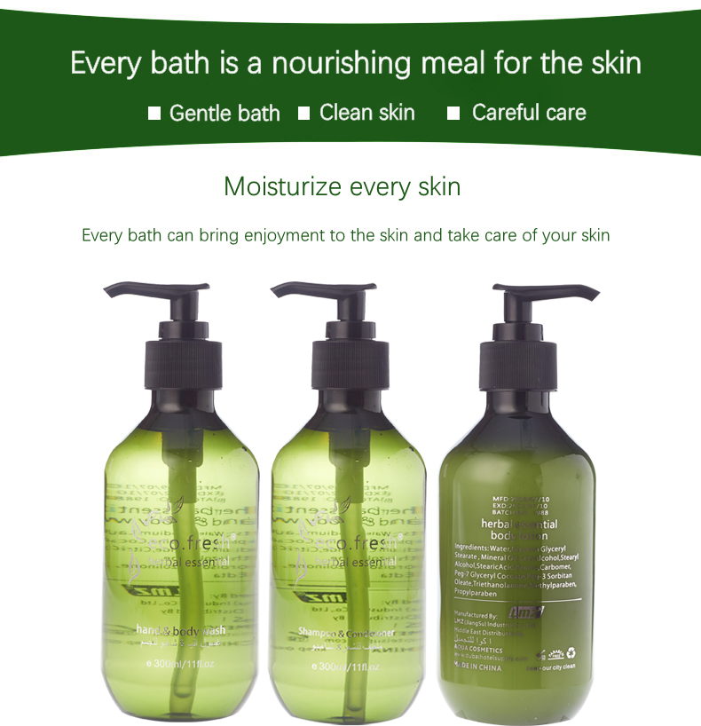 Personalized Custom Logo Luxury 300ml Hotel Herbal Essences Shampoo Bath Gel and Conditioner for Hotel