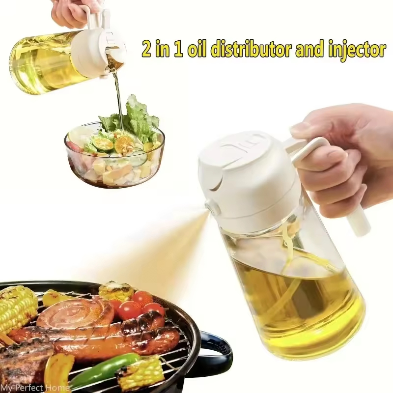 Spray 2-in-1oil Dispenser Glass Bottle for Kitchen 16oz Oil Spray Bottle Olive Oil for Cook Kitchen Accessories for BBQ W24-234