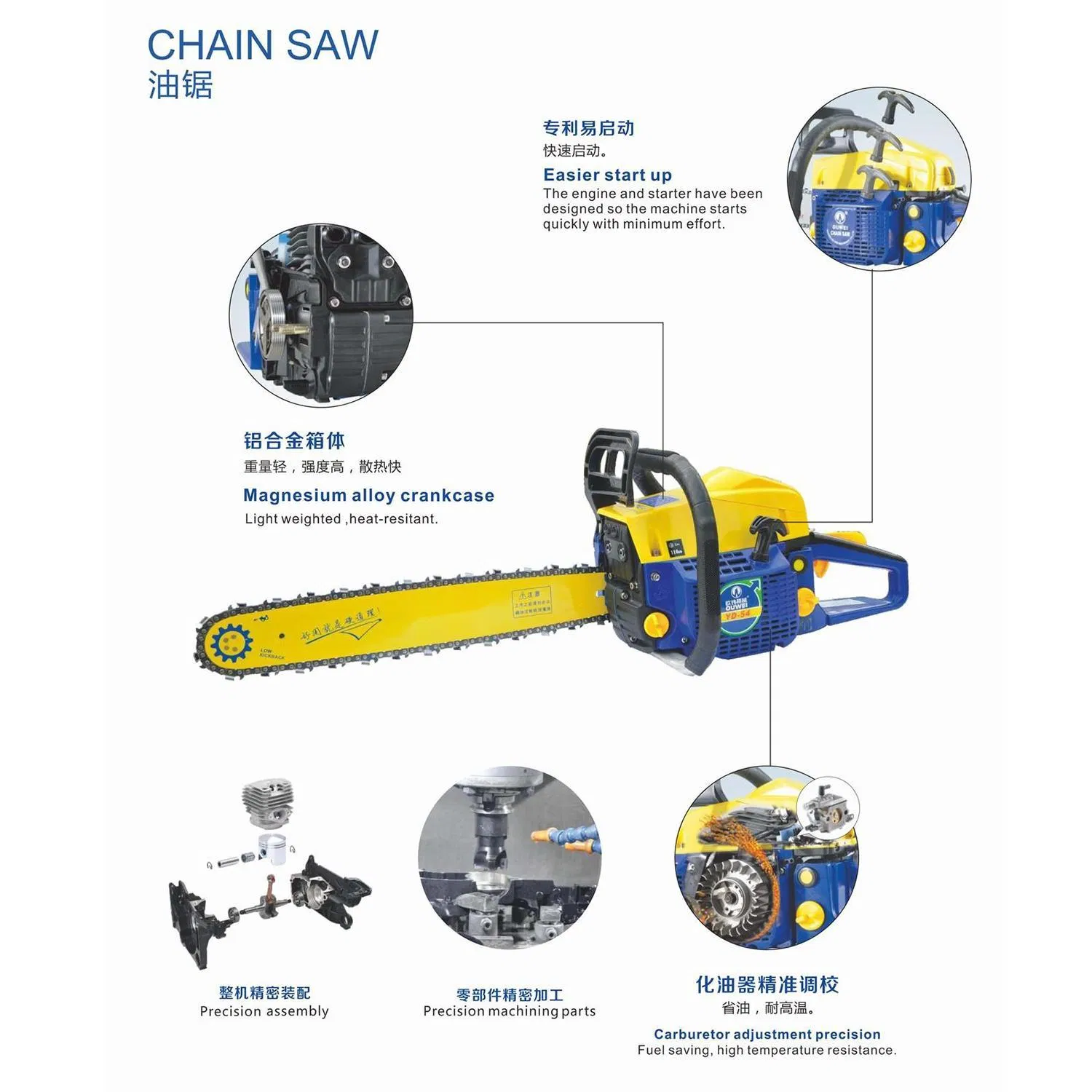 Gasoline Chain Saw, 58cc Gasoline Chainsaw Best Quality Power Engine 2-Stroke