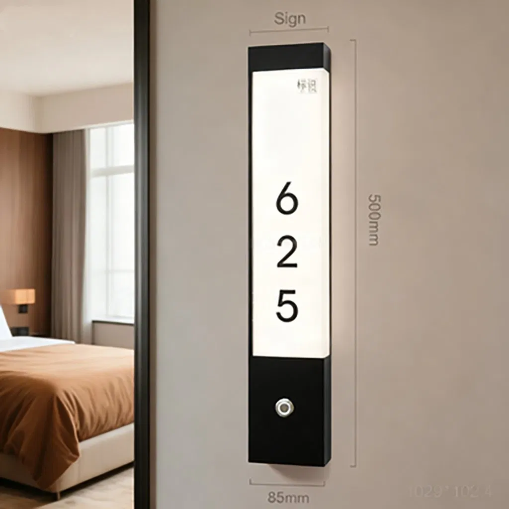 Customized LED Panel Stainless Steel Apartment Acrylic Hotel Door Sign LED Light Hotel Room Number Side View Illuminated Sign