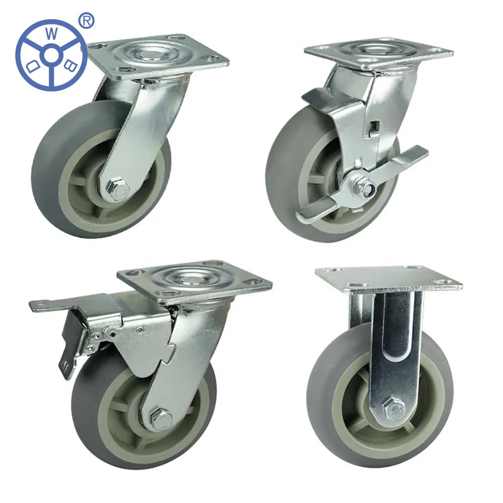 Wbd Swivel Double Ball Bearing4 5 6 8 Inch American Style Heavy Duty Grey TPR Caster Wheels 100 125 150 200mm