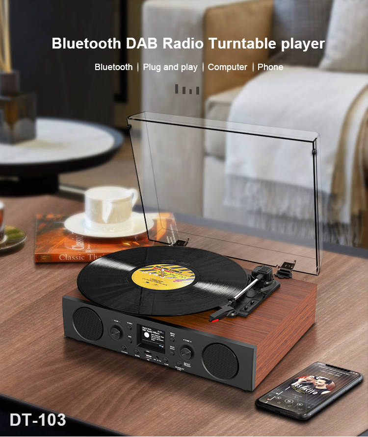 Ретро-проигрыватель винила с Bluetooth, FM-радио и часами