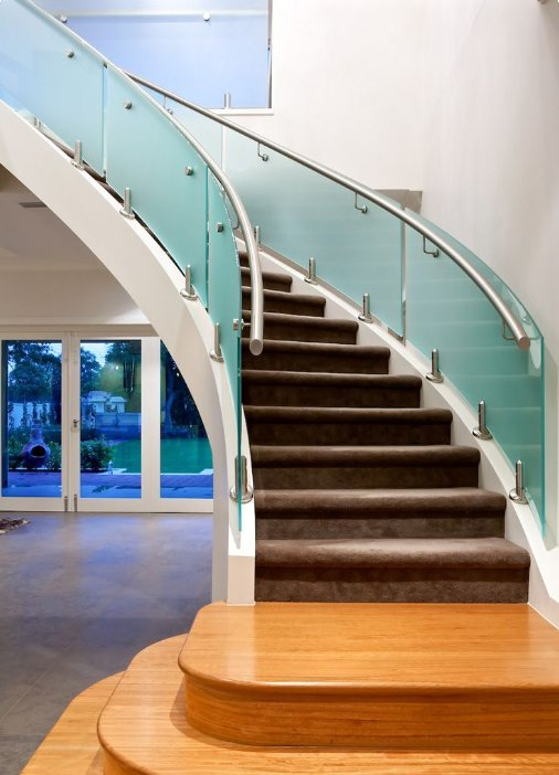Elegant Curved Marble Staircase with Tempered Glass Design Curved Stair Modern Curved Stair
