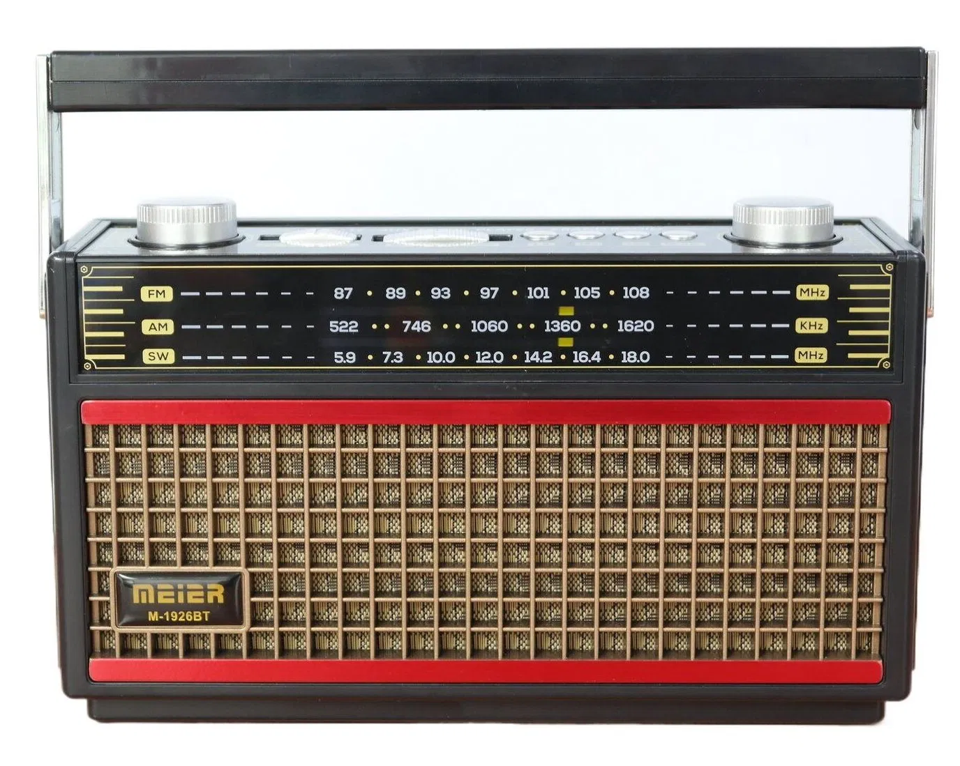 Meier M-1926BT Consumer Electronics Portable 3-Band Am FM Sw Radio, TF Card and MP3 Player, Rechargeable Speaker, Bluetooth Retro Design Flashlight