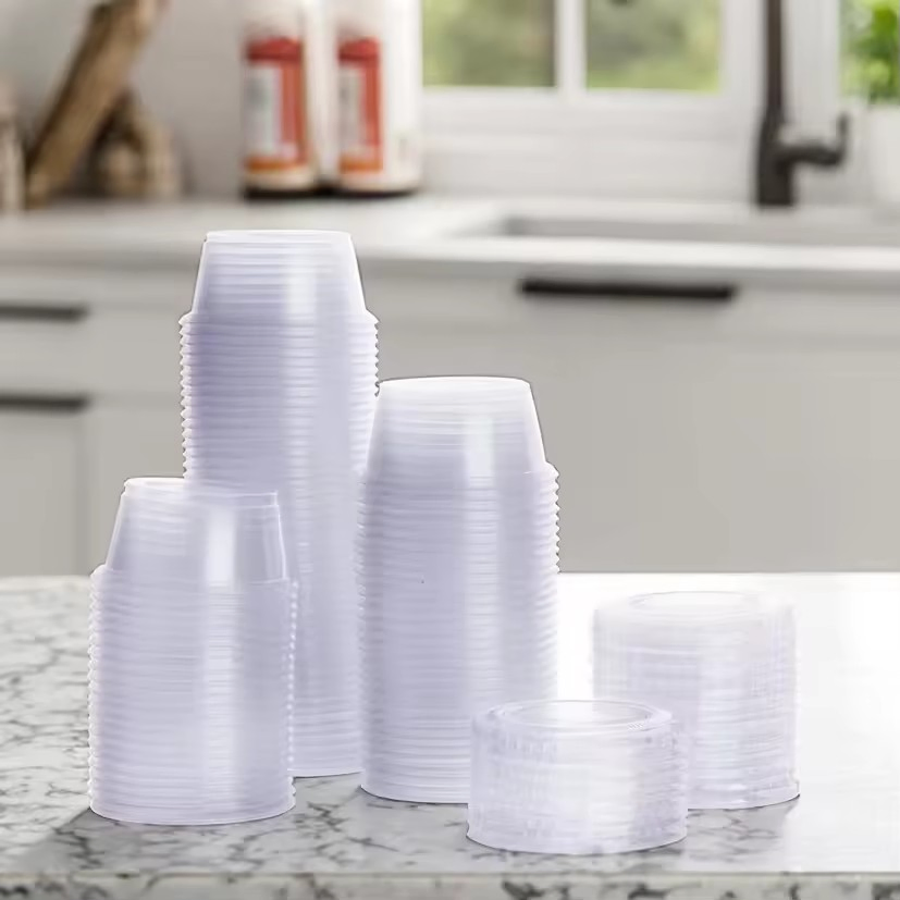 Leak-Proof Disposable Transparent Cup with Pet Lids Plastic Sauce Cup