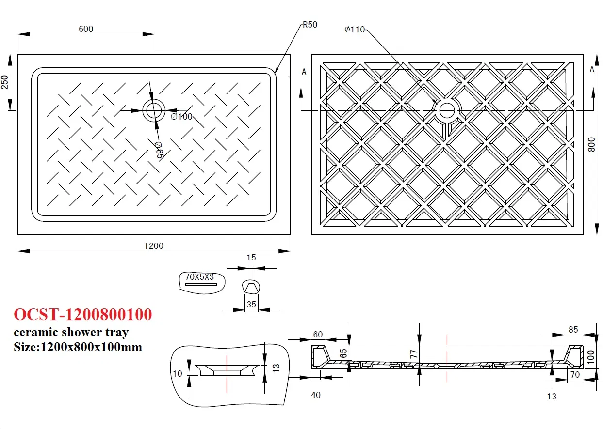 Ocst-1200800100 White Thick Ceramic Shower Tray, Hot Sales in Euro Market