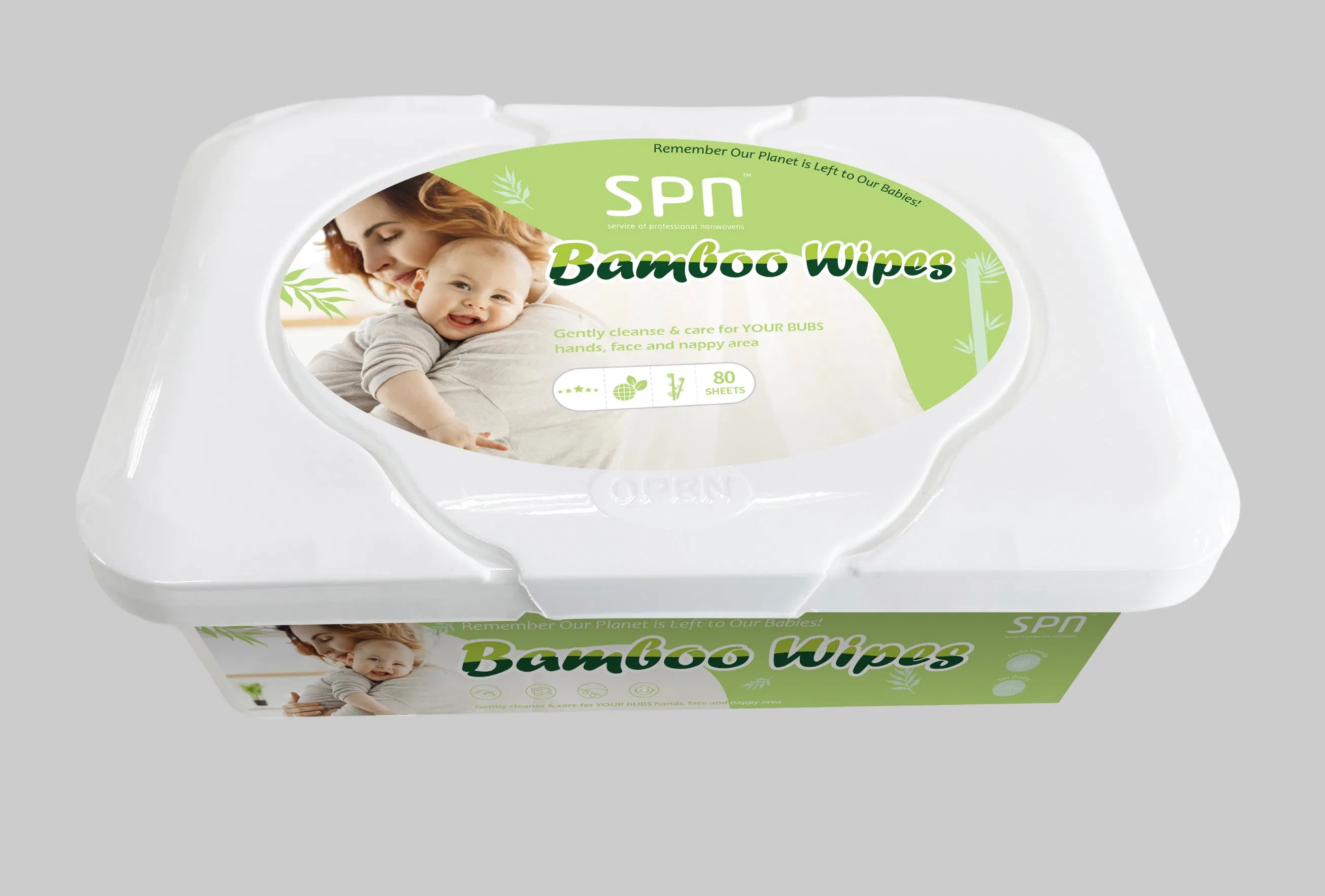Spn Private Label Biodegradable Wet Tissue Baby Wet Wipe Baby Care Items Cleaning Hand Lip Mouth Disposable Flushable Products Cloth OEM ODM Water Baby Tissue