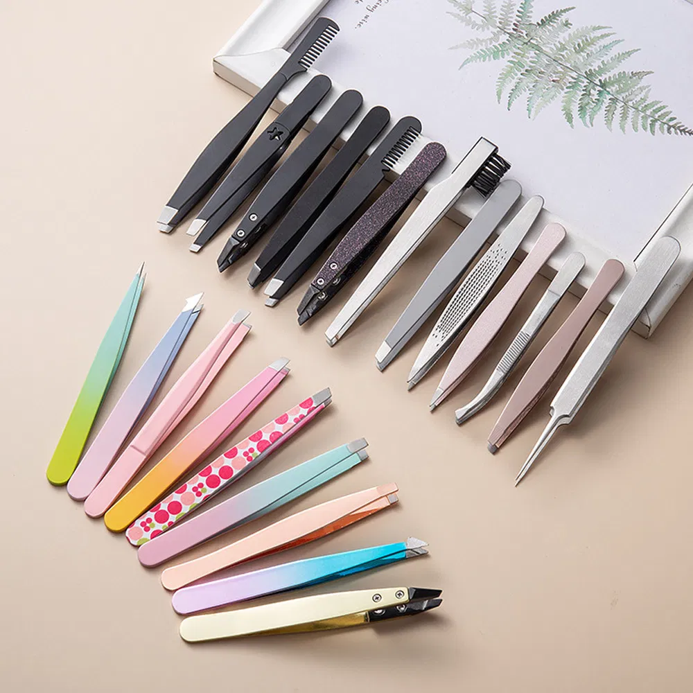 Gradient Colorful Eyebrow Clip Beauty Eyebrow Tweezers Stainless Steel Tweezers