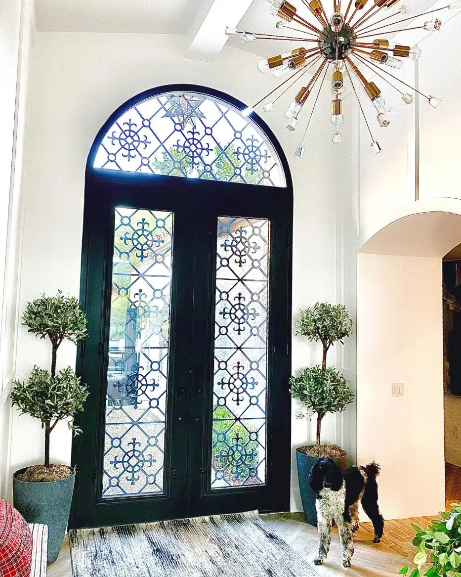 Hand-Forged Elegant High Quality Decorative Wrought Iron Door with Glass for Security