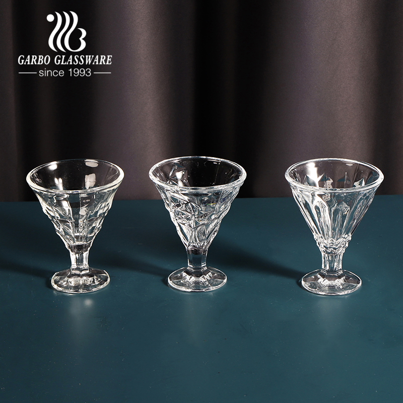 Glass Ice Cream Bowl with Stand Engraved Glass Goblet for Martini Ice Cold Drink Best in Summer 215 Ml Glass Dessert Cup with Stand in Stock