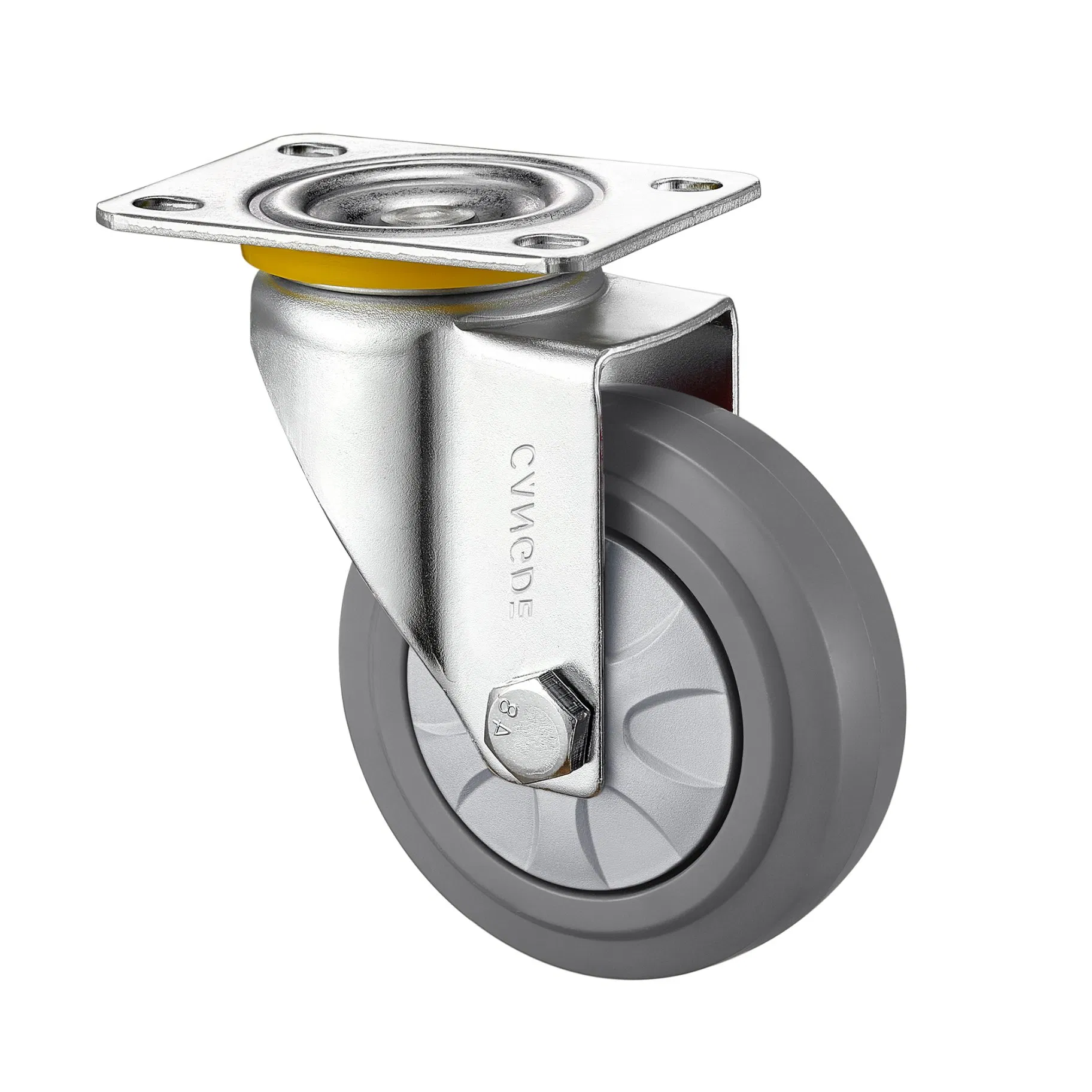 Medium Duty Brake Caster with Quiet Grey TPR Wheel, Secure Parking
