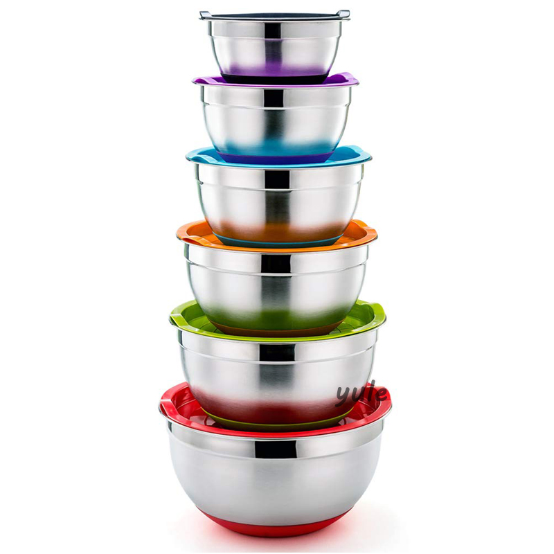 Non-Slip Silicone Bottom Kitchen Baking Utensils Stainless Steel Mixing Bowl