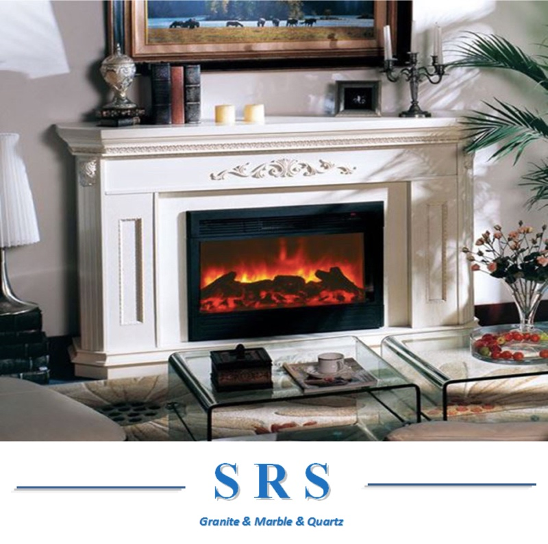 White Sculpture Marble/Granite Indoor Fireplace
