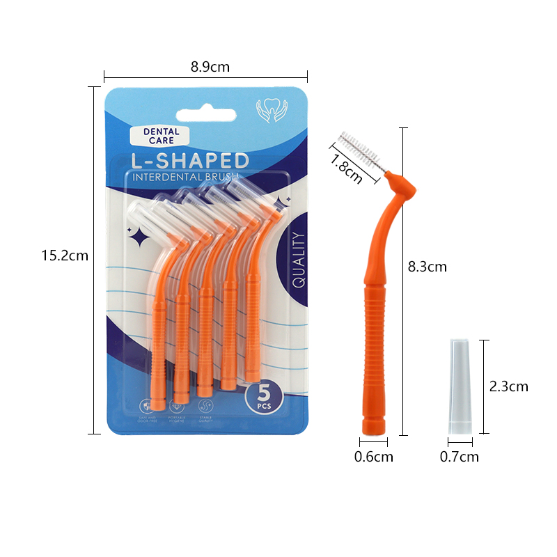 Orthodontic Interdental Brush L-Shaped 5 PCS/Pack with Portable Cap for Teeth Cleaning