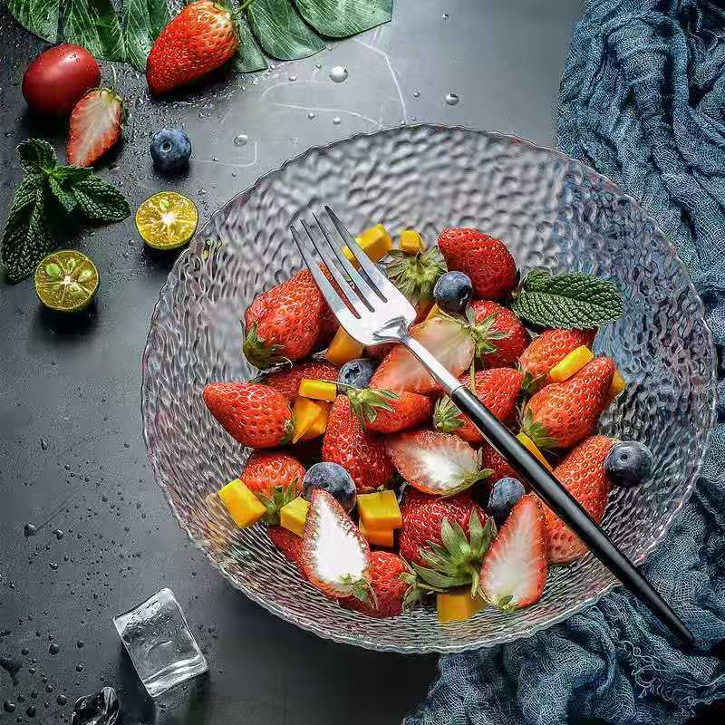 Glass Fruit Salad Bowl Plates Creative Gold Rim Transparent Glassware Set of Salad Bowls