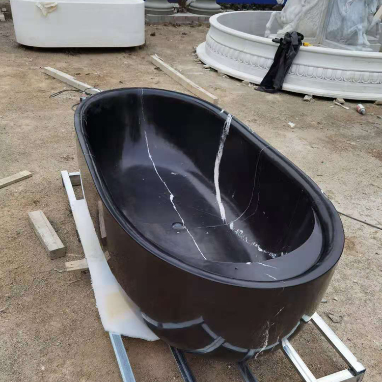 Factory Supply High Quality Freestanding Natural Carved Bathroom Black Stone Bathtub