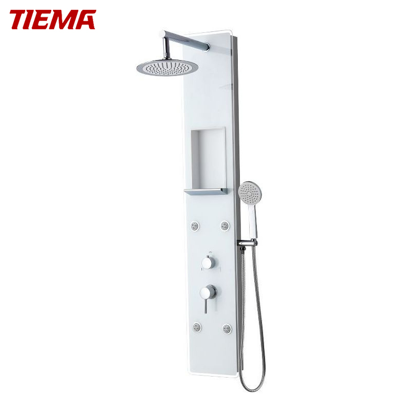 Tiema Tempered Glass in White Wall Mounted Rainfall Shower Column