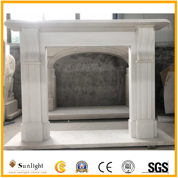 Carved Black Marble Stone Fireplace for Indoor