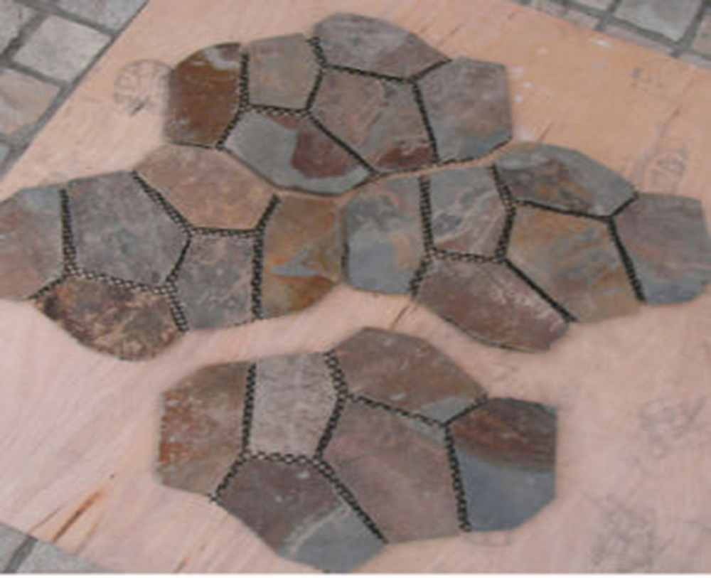 Exterior Decoration Natural Slate Paving Rusty/Yellow Wooden Vein Slate Flagstone Pattern Landscape