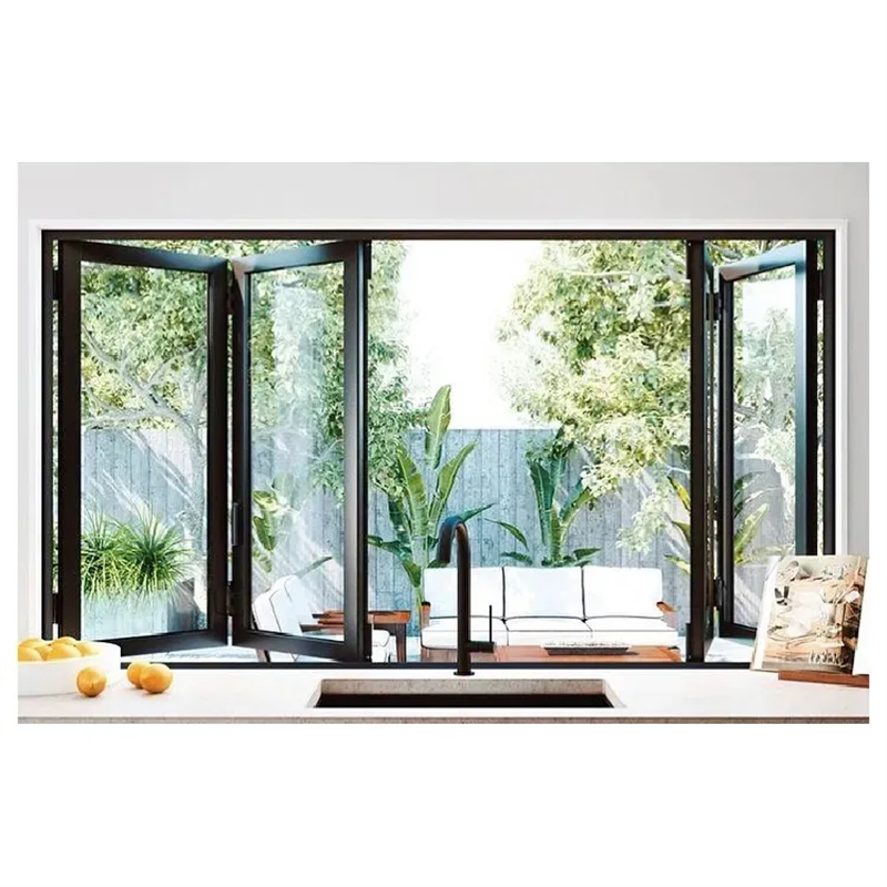 Modern House Shop Vertical Glass Fold up Window Bi-Fold Design Vertical Aluminum Folding Glass Windows