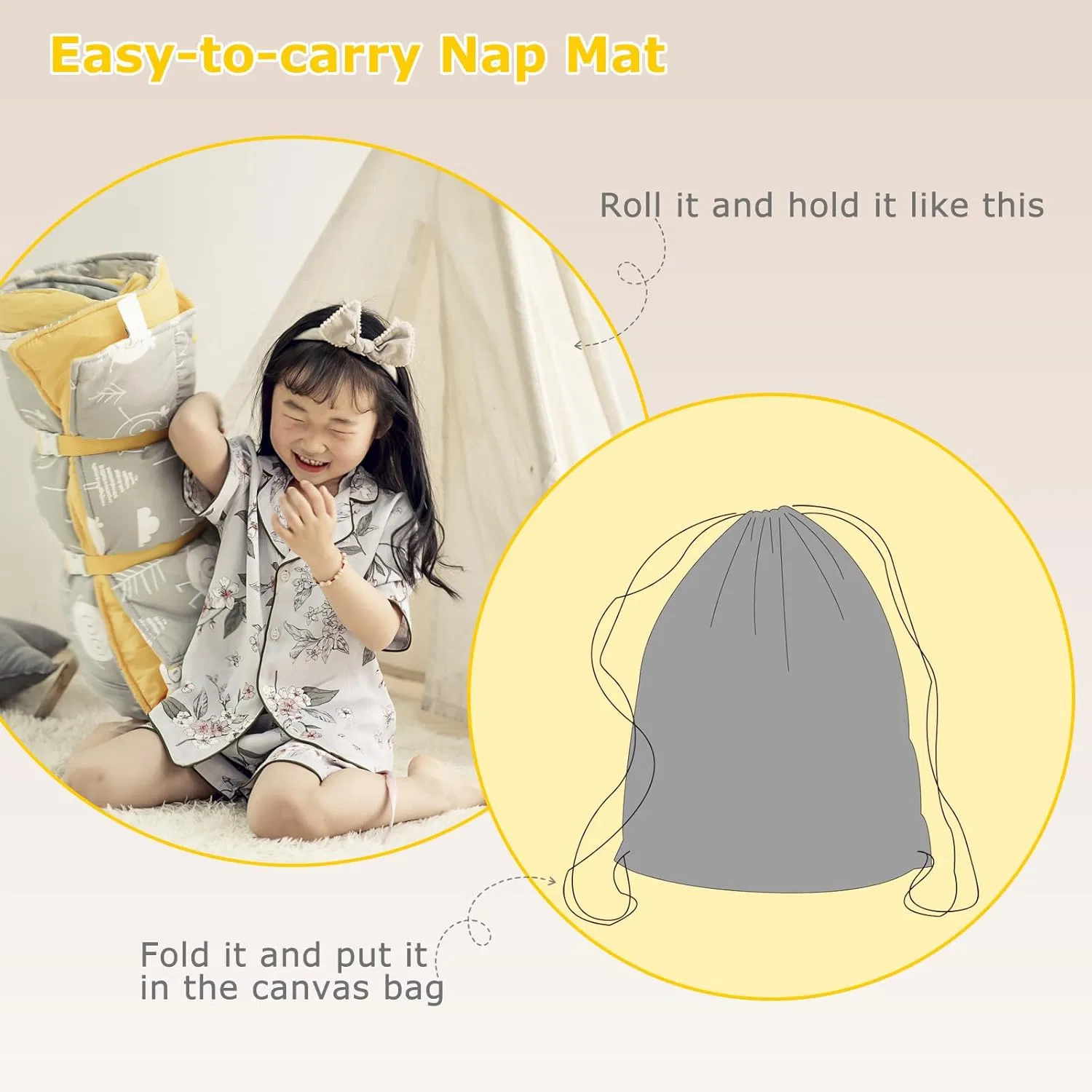 Toddler Nap Mat with Removable Pillow and Blanket
