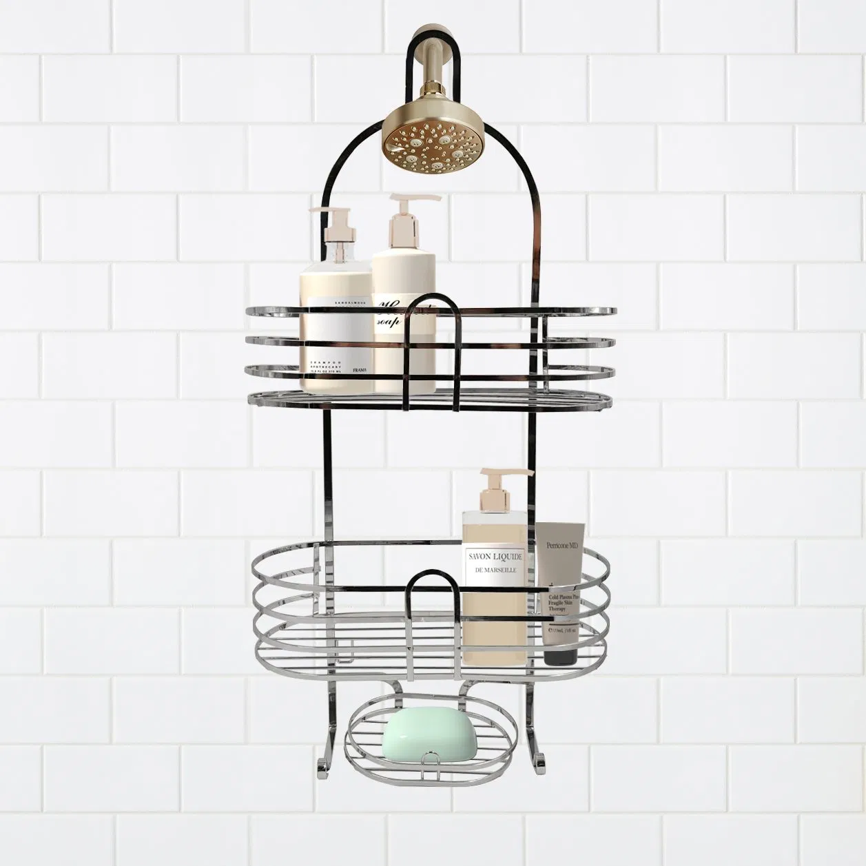 Multi Layer Iron Shower Caddy Anti Rust Bathroom Holder for Shower and Bathtub