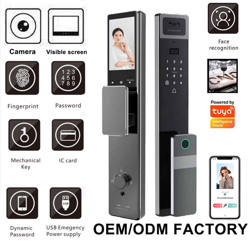 Intelligent Biometric Tuya Aluminium CNC Visual Intercom Smart Lock 3D Face Recognition