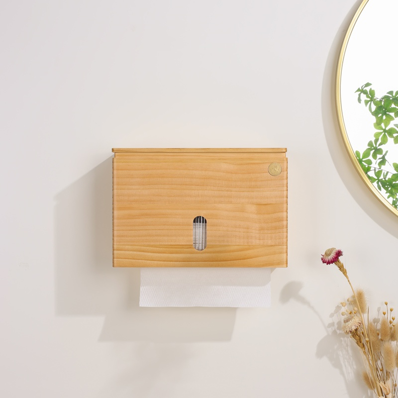 Wooden Box System for Kitchen Tissue and Toilet Paper Roll Dispenser