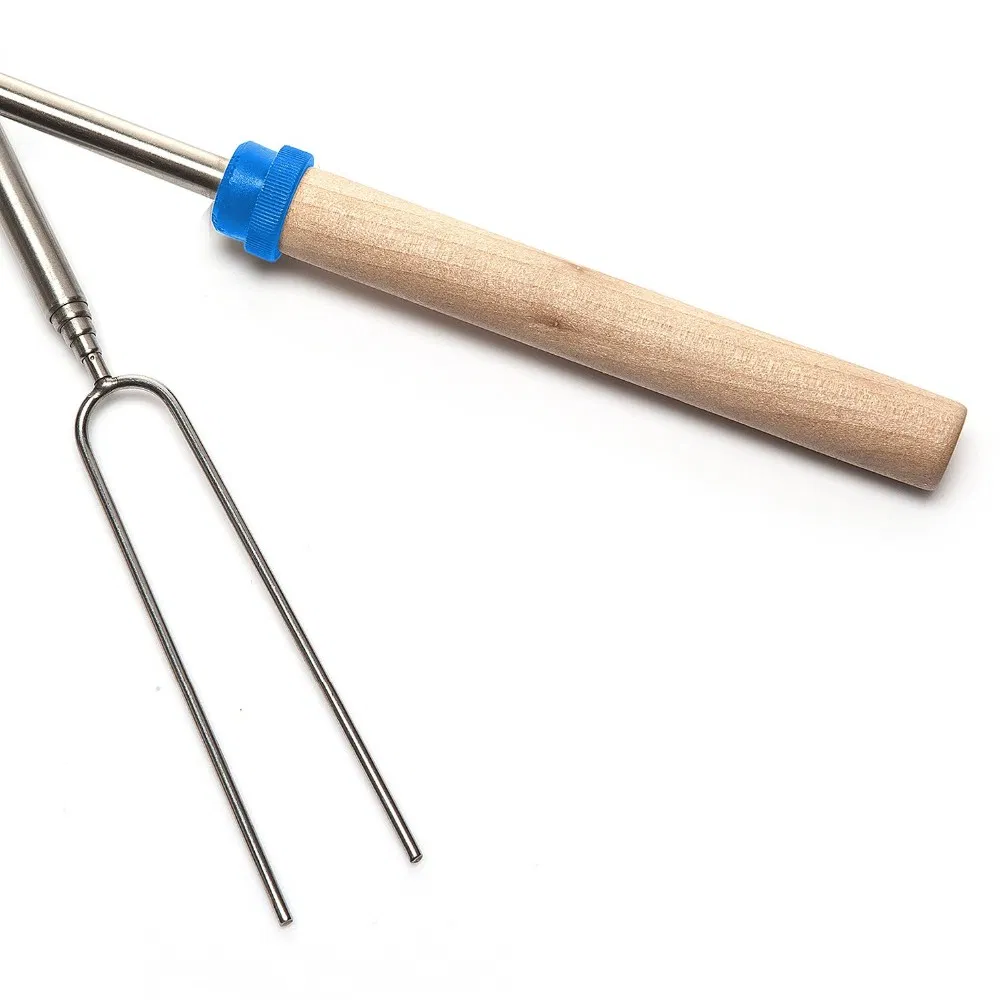 Birch Handled Stainless Steel Extendable Roasting Fork