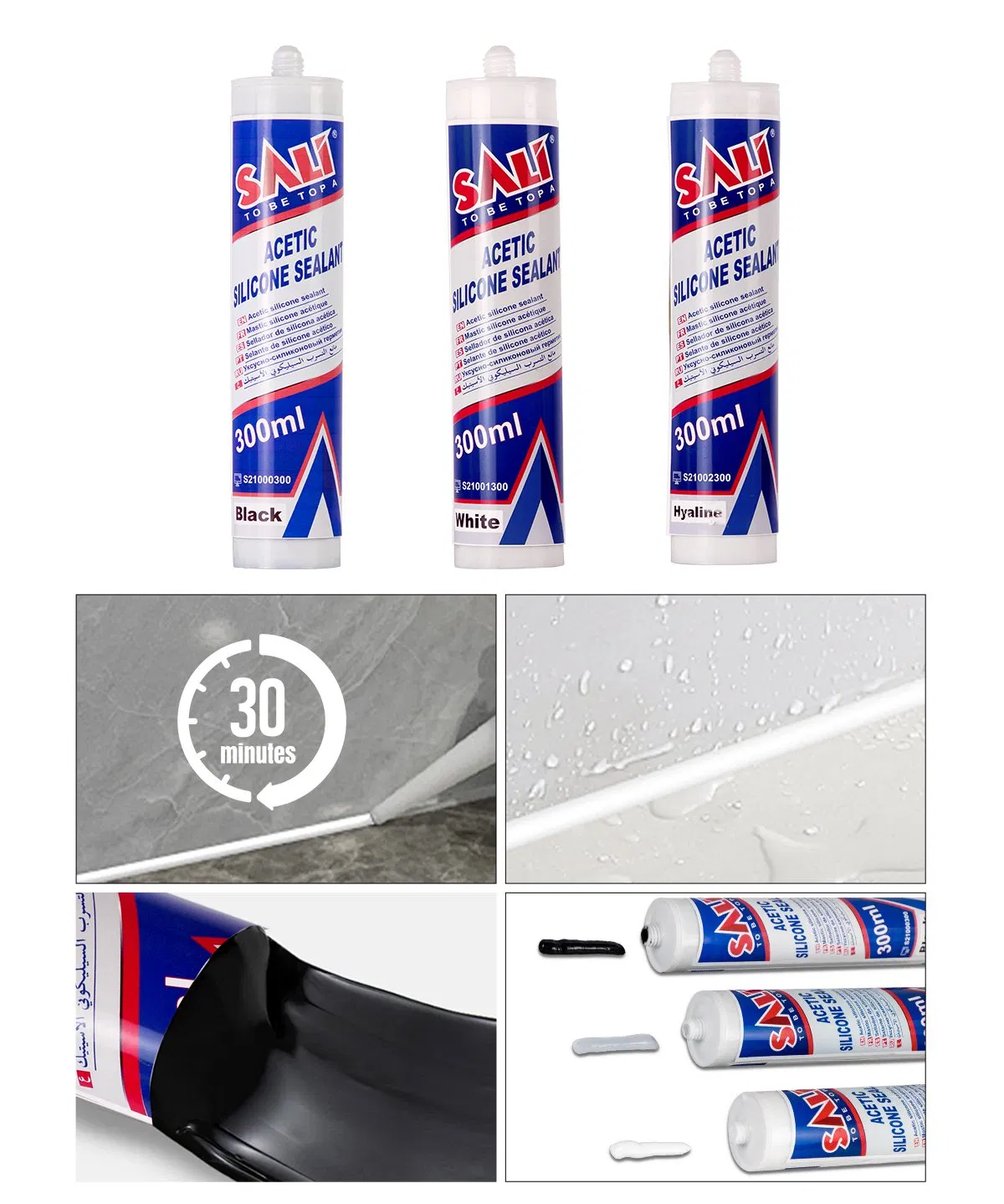 Sali 330ml White/Black/Hyaline 5A Quality Acetic Silicone Sealant