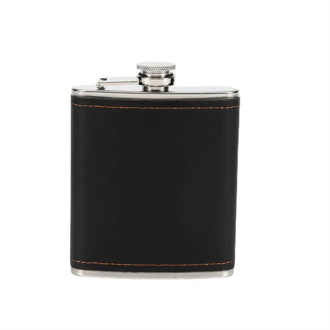 Stainless Steel Travel Pocket Liquor Flagon Covering Leather Hip Flask