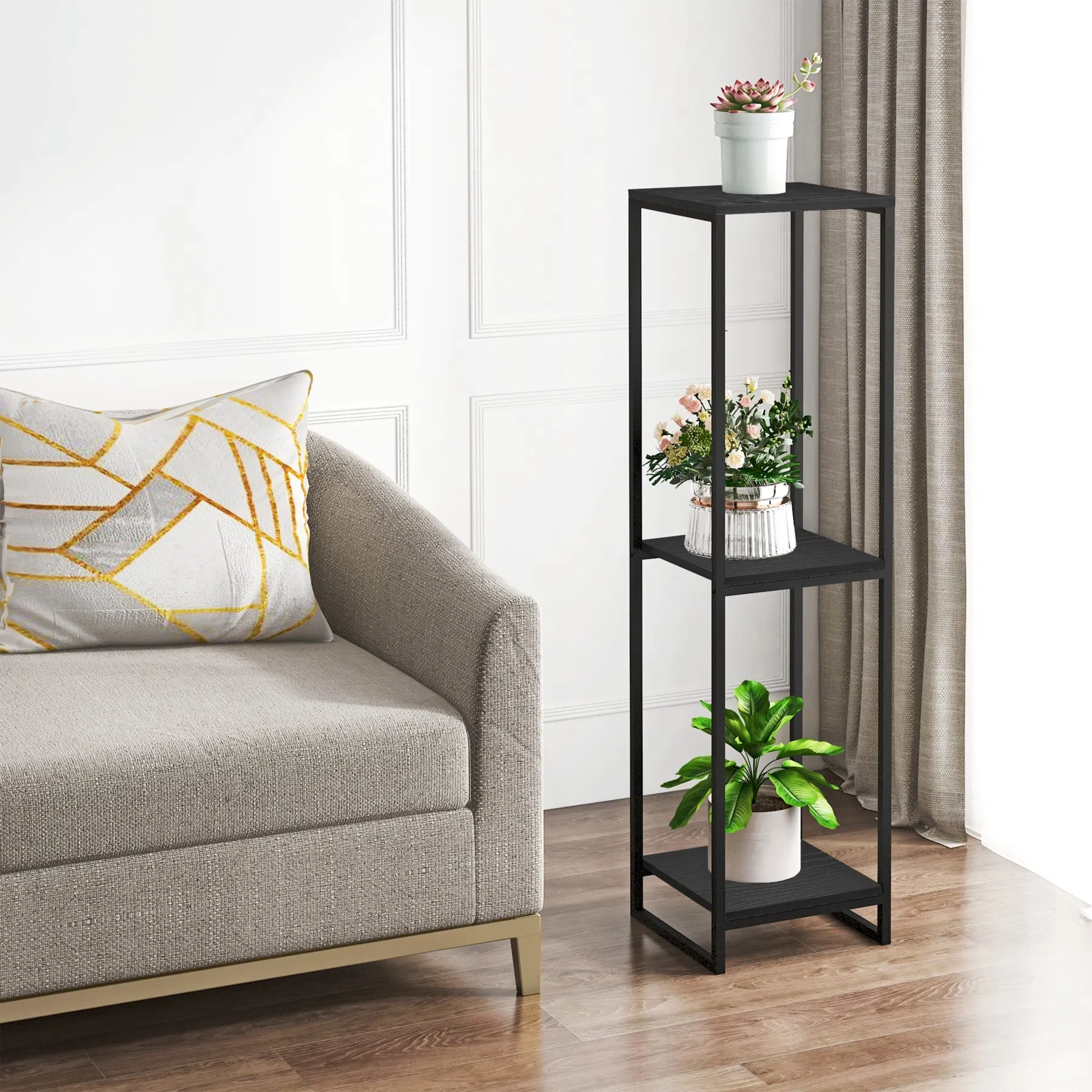 Elegant 3-Tier Black Corner Plant Stand for Indoor Spaces