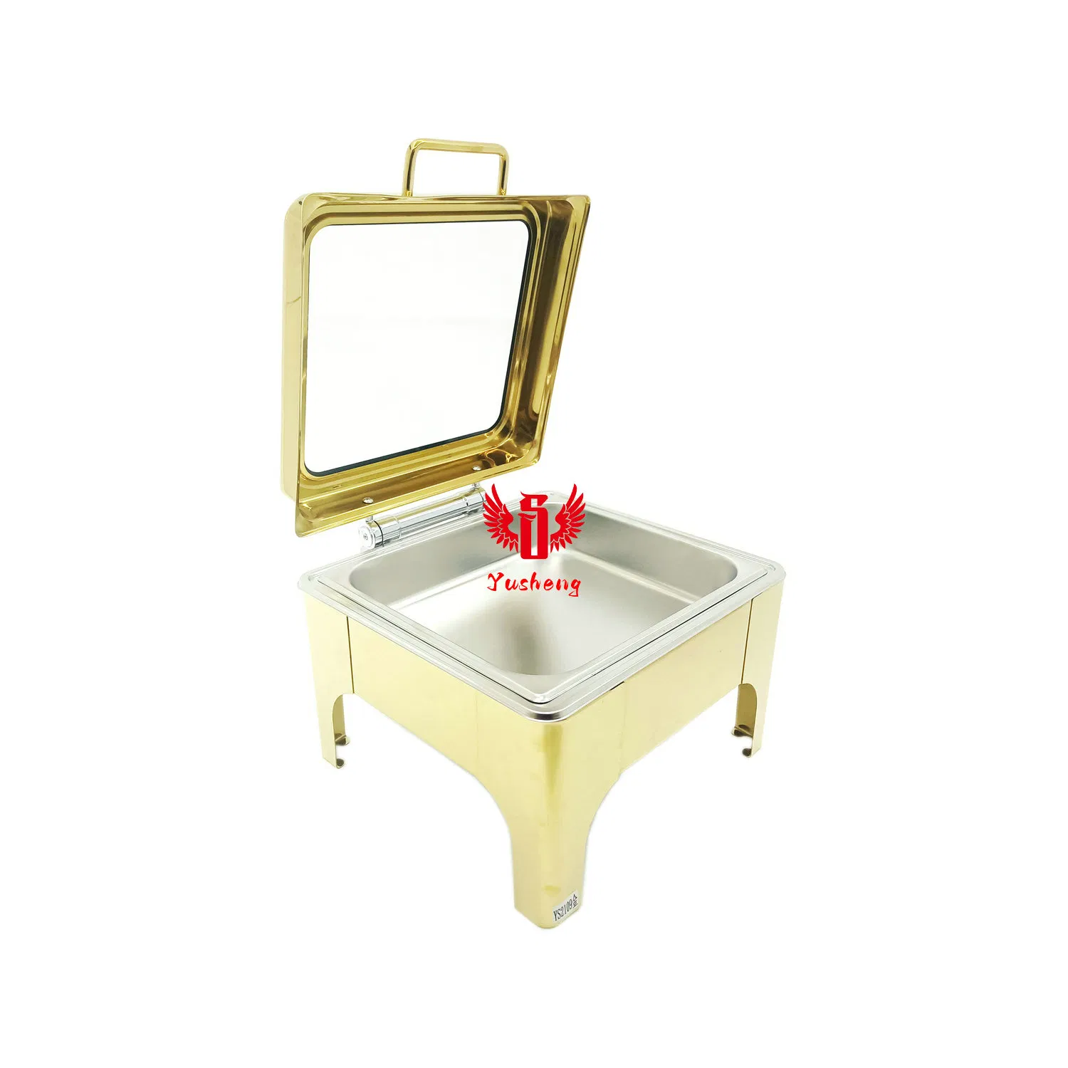 Golden Square High Stand Steel Chafing Buffet Dish China Visible Lid Factory China