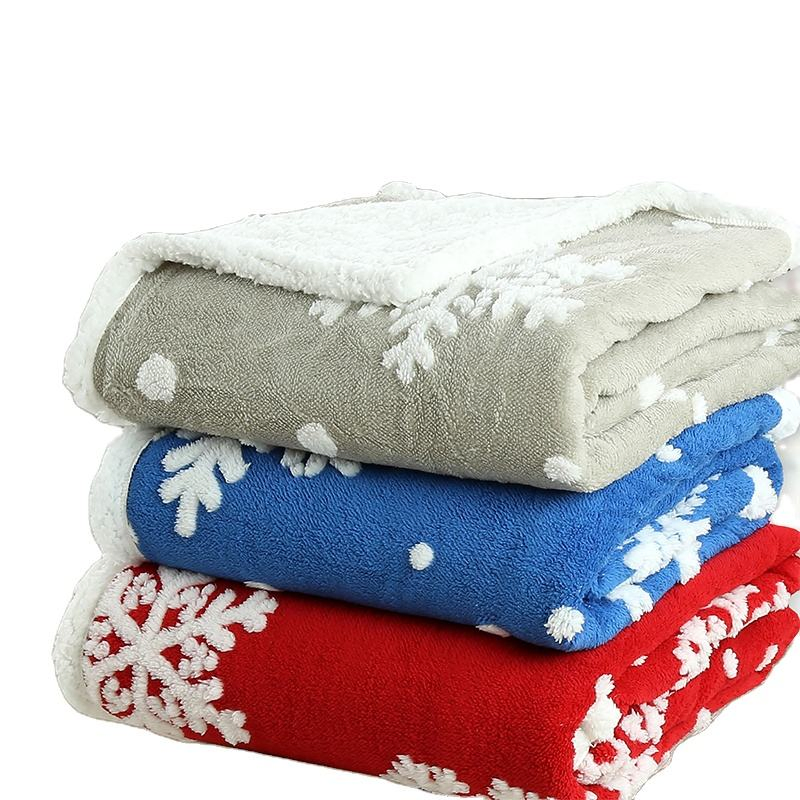 Best Selling Brown 100% Polyester Christmas Snowflakes Blanket Holiday Soft Plush Throw Oversized Jacquard Sherpa Blanket