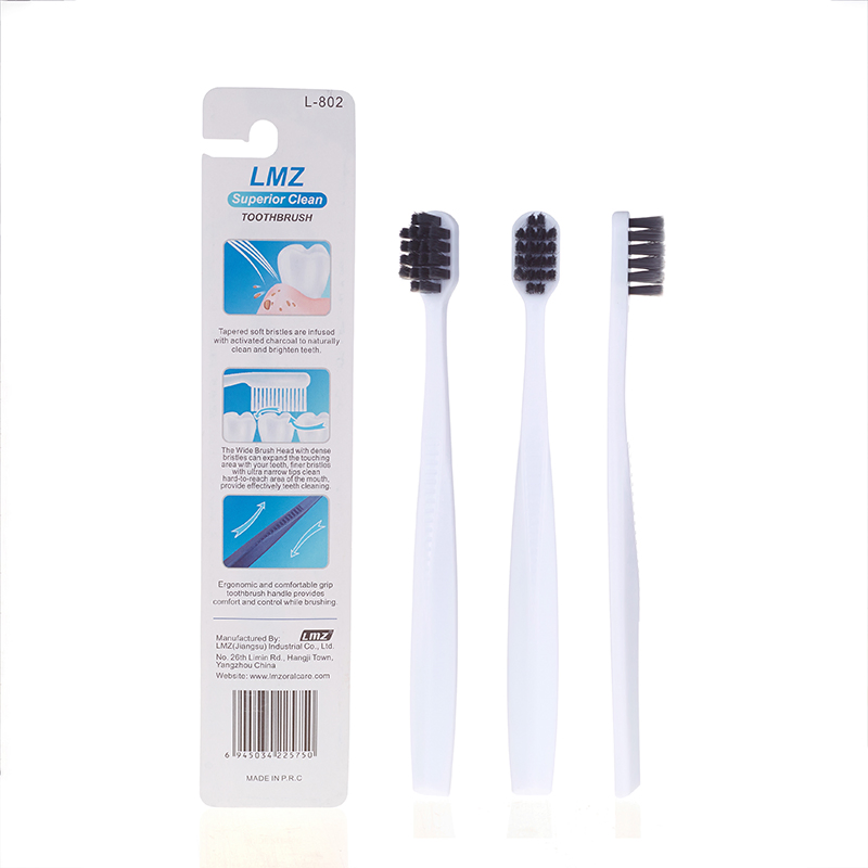 Manufacturer Custom Logo Activated Charcoal Soft Bristles Whitening Teeth Adult Plastic Manual Toothbrush