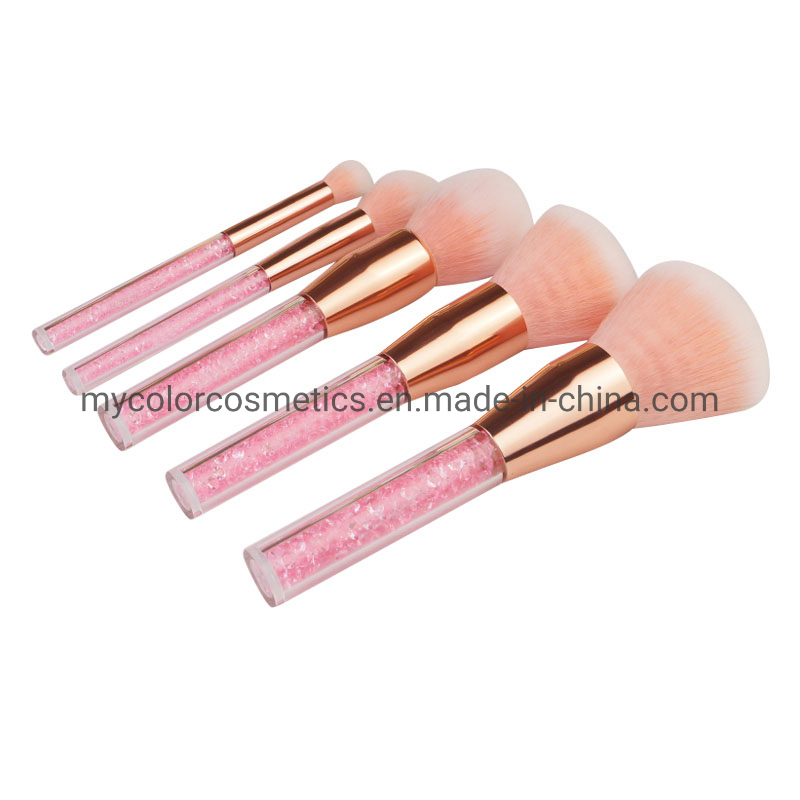 Acrylic Stone Handle Makeup Brush Set 5PCS Blue Angled Foundation Blush Brush Cosmetics Beauty Tool