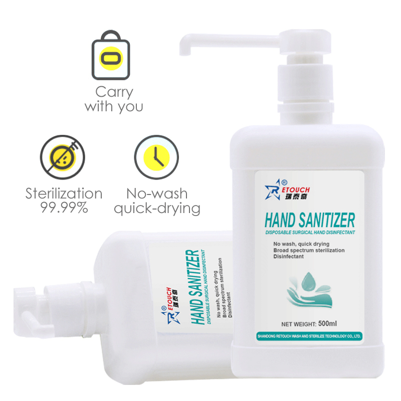 Hand Sanitizer OEM ODM Custom 500ml Liquid Hand Sanitiser Gel Antibacterial Rinse-Free 75% Alcohol Gel Hand Sanitizer