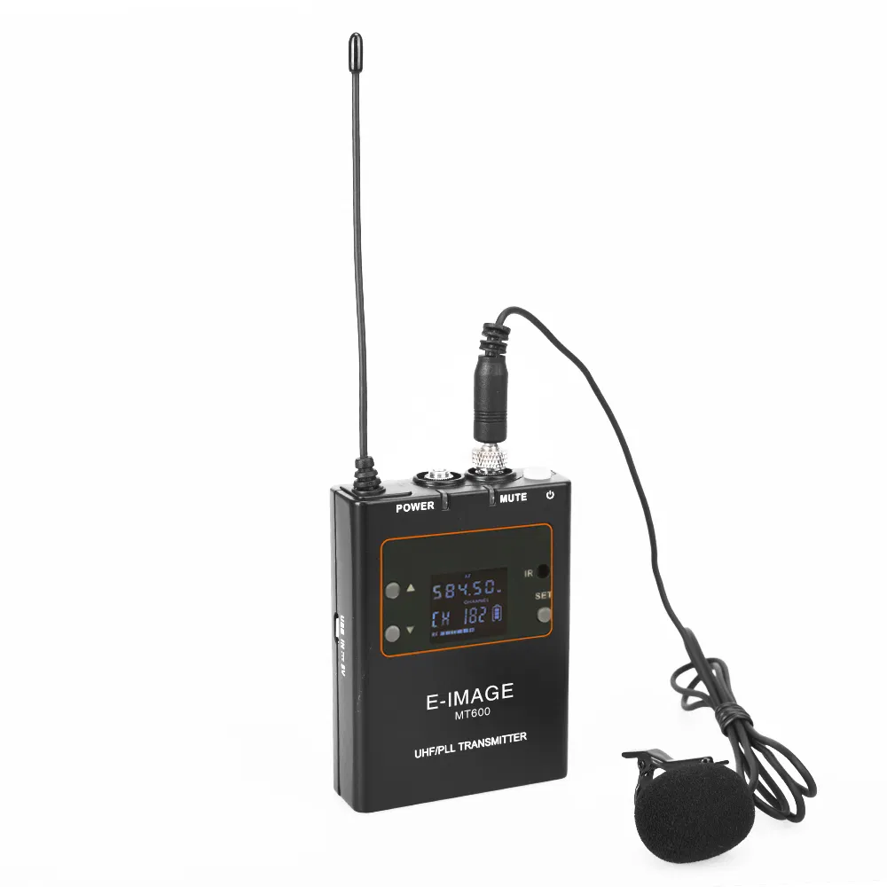E-Image Professional UHF Metal Body Plug-Lavalier Body Pack Transmitter (MT-600)