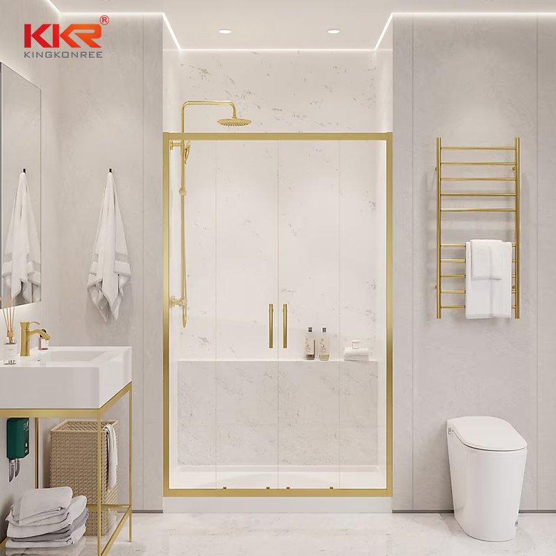 Kingkonree Bathroom Shower Cabin Custom Golden Black Frame Tempered Glass Sliding Shower Door