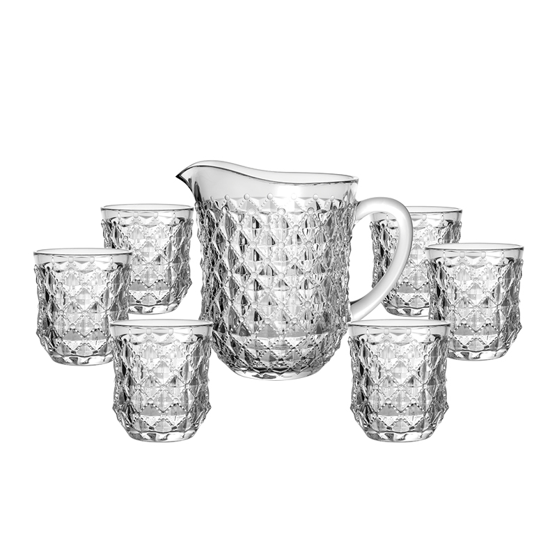 7PCS Drinking Glassware Glass Pitcher with Cups Tableware Set Water Jug Set