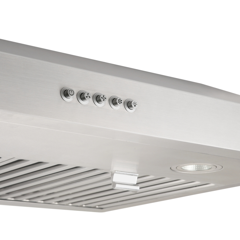 Sleek Black Kitchen Range Hood, 55dB Noise Level, 900 Cfm Power