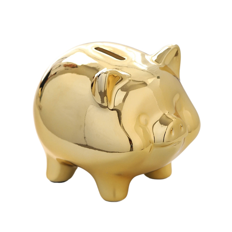 Custom Handmade Crafts for Home Decorations Nordic Electroplated Gold Ceramic Piggy Bank