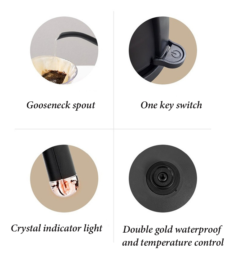 1000ml Coffee Kettle Tea Water Boiler 1500W Stainless Steel Pour Over Coffee Kettle Electric Teapot with Auto Shut-off Protection