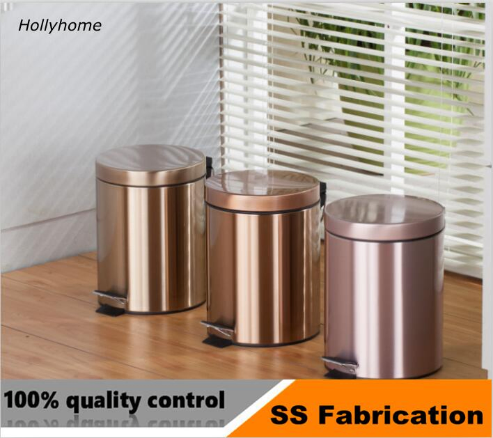 Stylish 5L Round Metal Trash Can with Matching Toilet Brush Set
