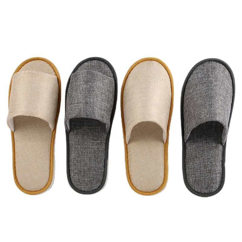 Hotel Flax Plush Slippers Disposable Inns Home Slippers Non-Slip Thickened Printed Logo